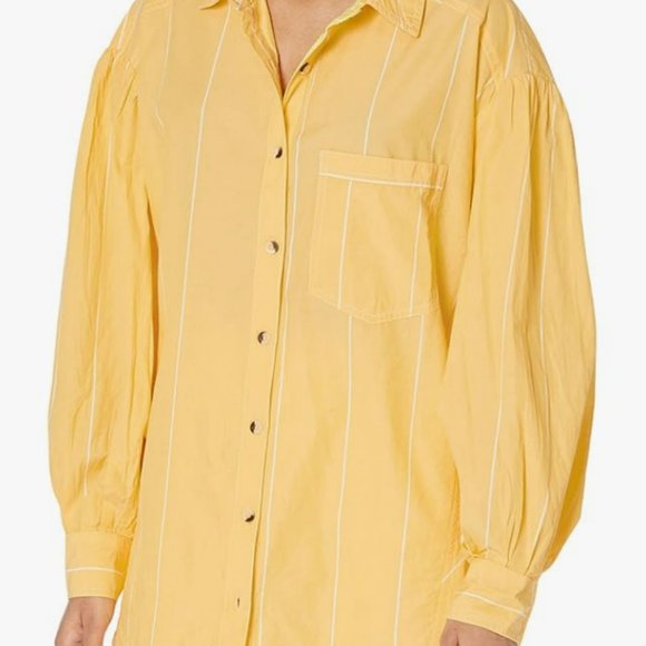 Free People Happy Hour Stripe Button Down Shirt - Picture 1 of 5